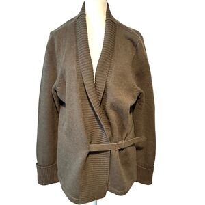 Carole Little Women's Olive Green‎ 100% Merino Wool Belted Sweater in Size XL